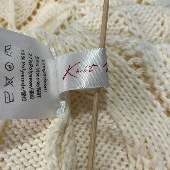 KNIT MIX Crochet Knit Mini Bodycon Short Sleeve Dress, Cream - L - Picture 6 of 9